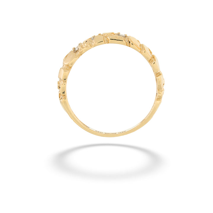Gold ring with a textured band on a white background 10K Gold Diamond Nugget Ring