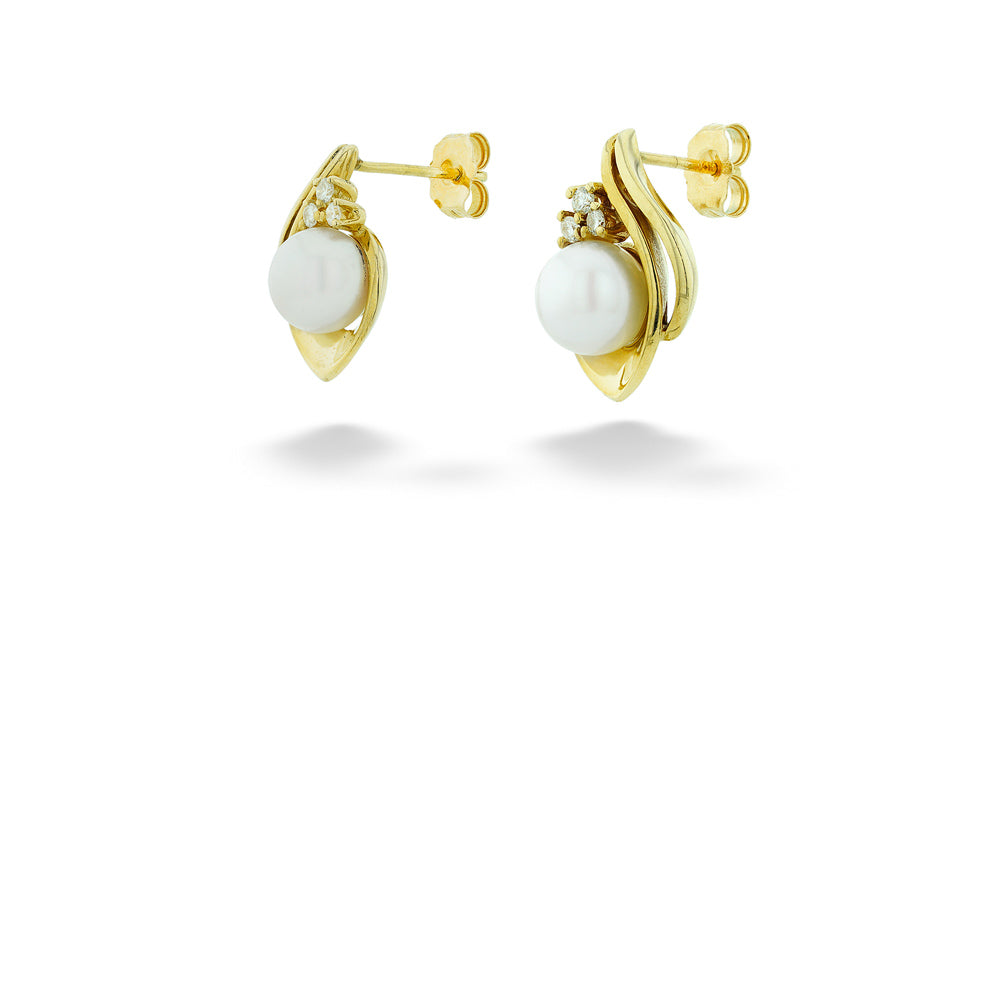 14ky 7mm Pearl & 0.12tdw Diamond Drop Earrings 2.6dwt