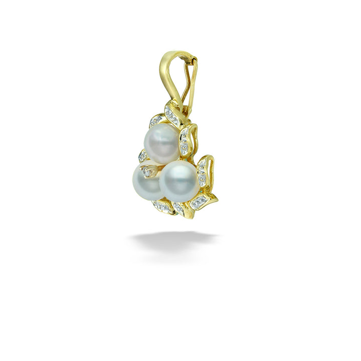 14 Karat Yellow Gold 5.8 Millimeter Akoya Pearl and 0.015 Total Diamond Weight Enhancer Pendant