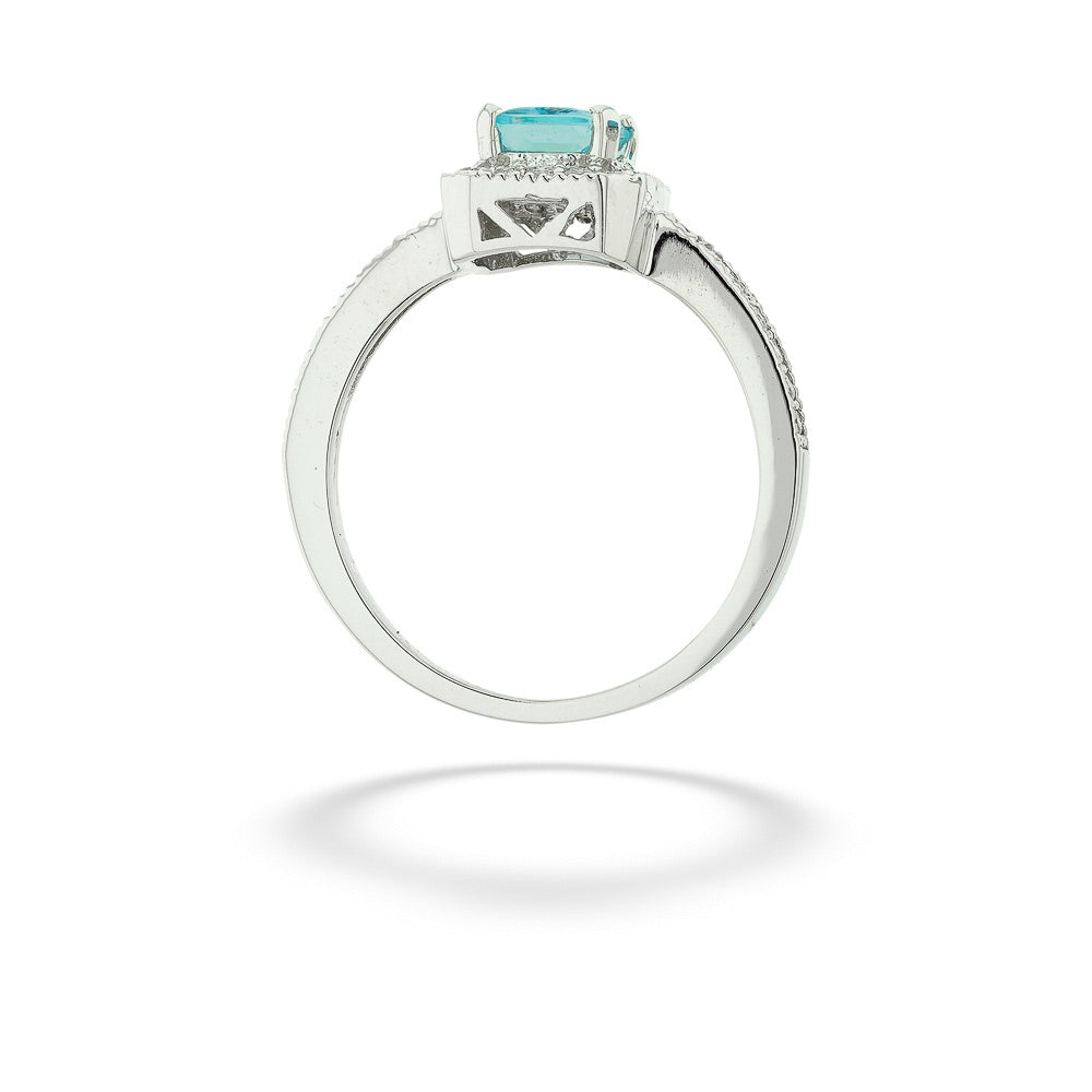 14K White Gold Radiant Cut Aquamarine & Diamond Ring