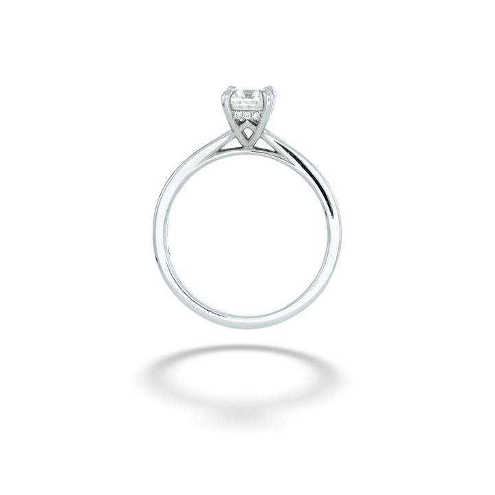 Silver ring with a diamond on a white background Platinum Solitaire Cushion-Cut Diamond Ring by Forevermark 