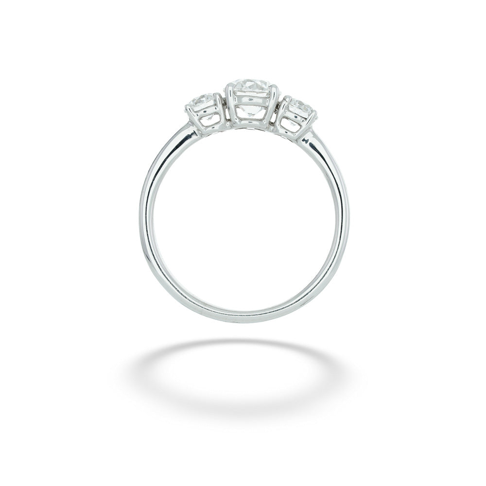 Silver ring with three diamonds on a white background Three Stone Diamond Ring by Forevermark