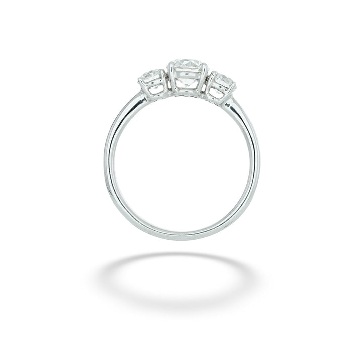 Silver ring with three diamonds on a white background Three Stone Diamond Ring by Forevermark