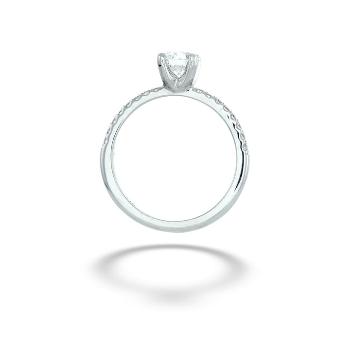 Silver ring with a diamond on a white background 0.70ct Round Diamond Center Semi-Mount Ring