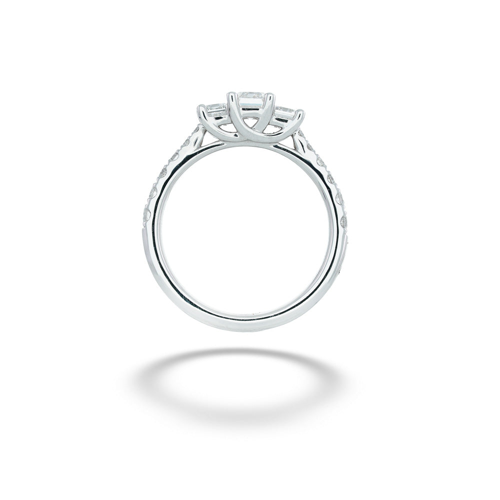 Silver ring with a diamond on a white background 1.45tdw Emerald Cut 3-Stone Diamond Ring