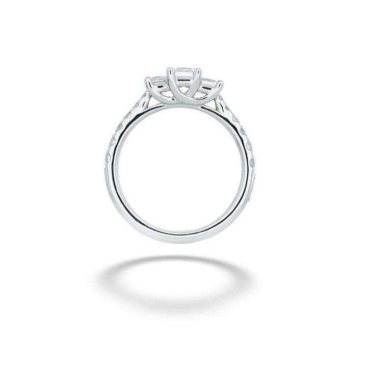 Silver ring with a diamond on a white background 1.45tdw Emerald Cut 3-Stone Diamond Ring