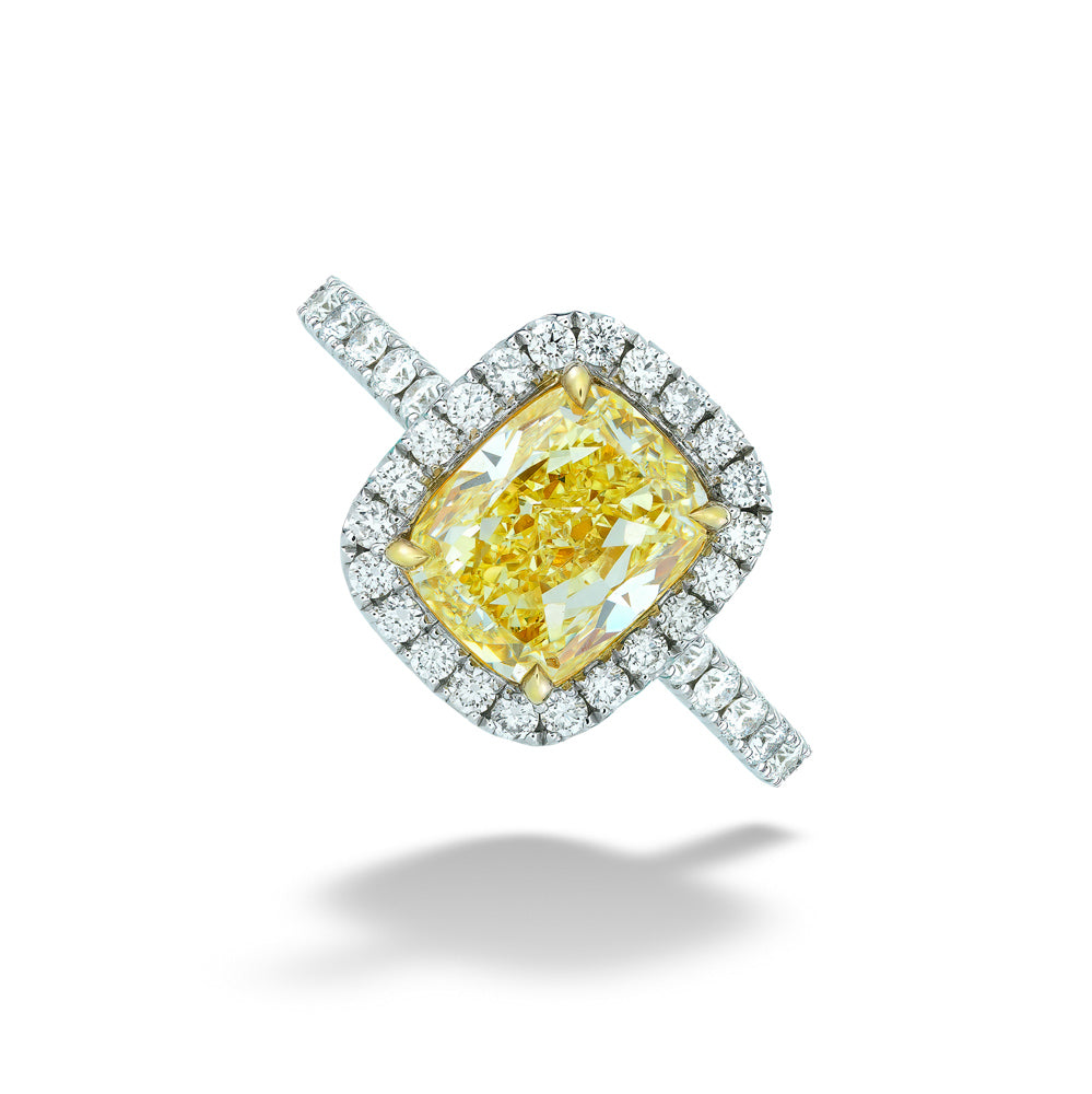 3.22ct Fancy Light Yellow Cushion Diamond Halo Ring