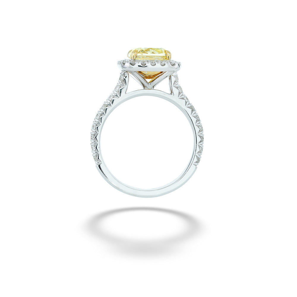 3.22ct Fancy Light Yellow Cushion Diamond Halo Ring