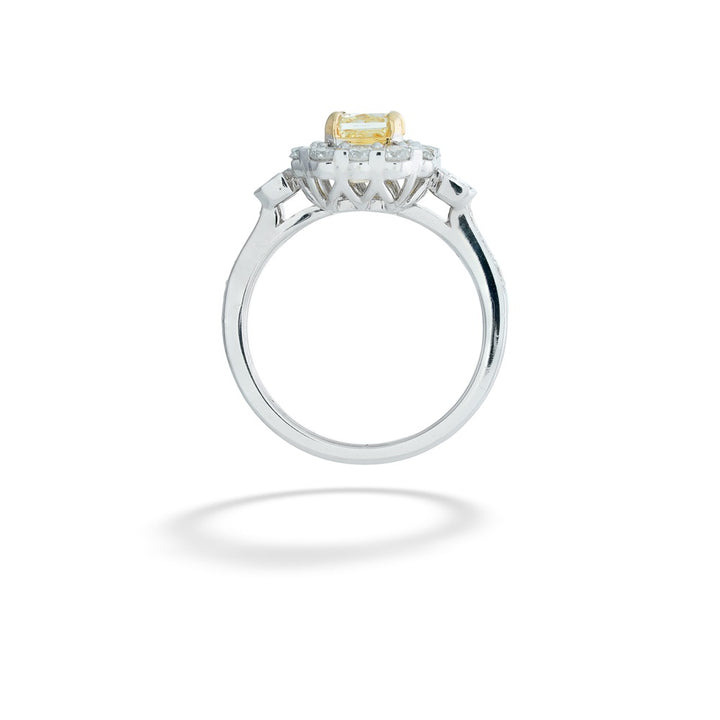 Square-Cut Yellow Diamond Ring with Diamond Halo