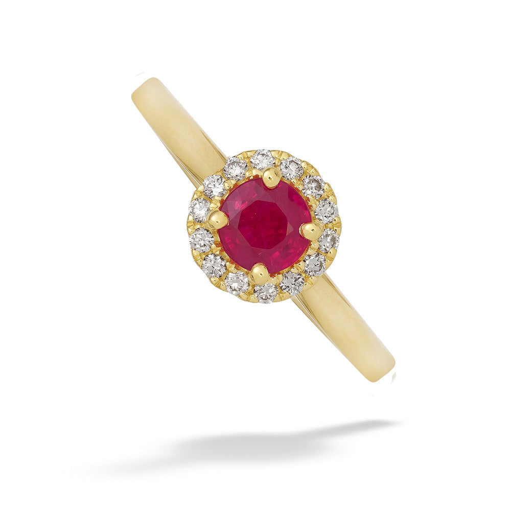 14K Yellow Gold Ruby & Diamond Halo Ring