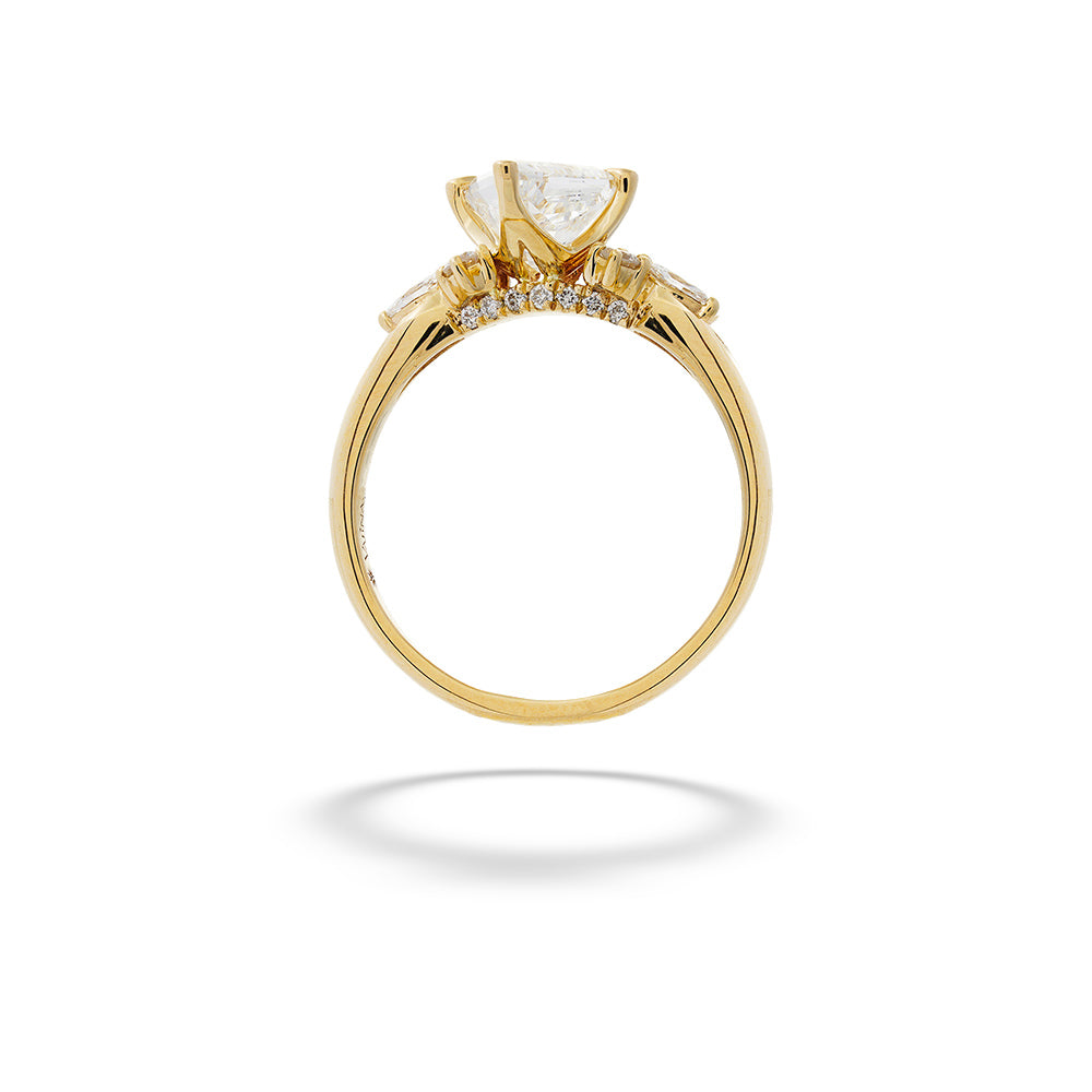 Gold ring with a diamond on a white background Kite Shaped Diamond Engagement Ring by Valina