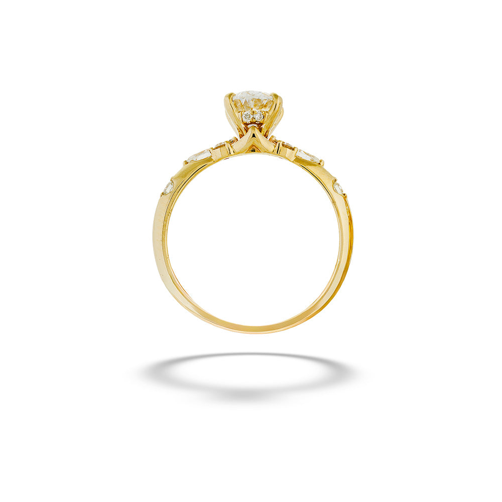 Gold ring with a diamond on a white background  Diamond Center Engagement Ring with Diamond Side Accents by Valina 