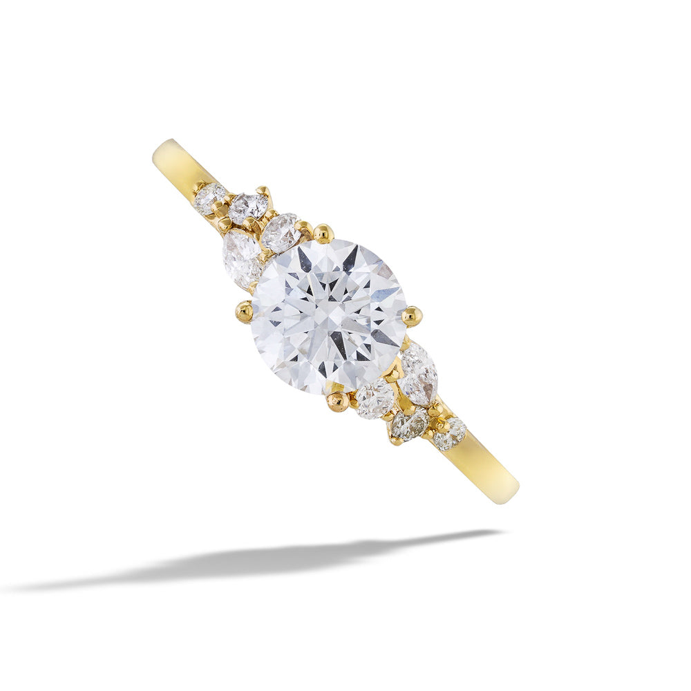 14K Gold Diamond Engagement Ring with Diamond Clusters by Valina