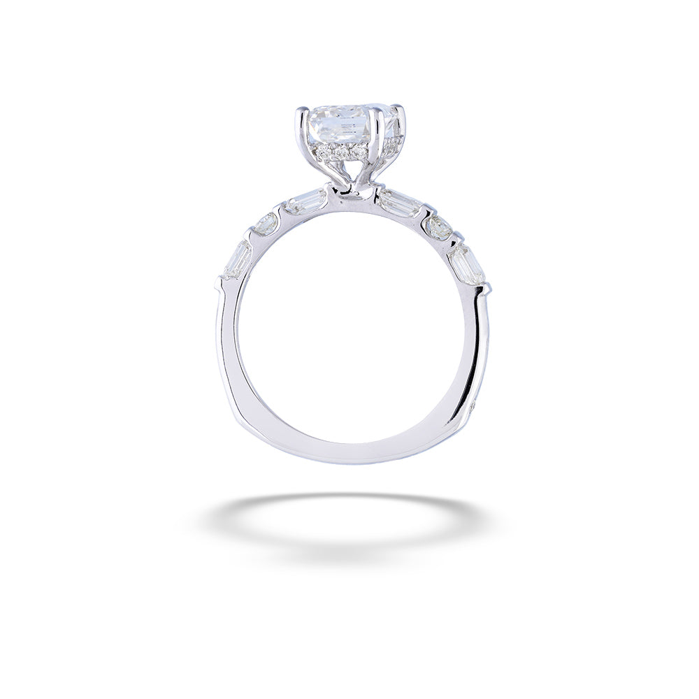 Diamond ring on a white background Emerald-cut Diamond Engagement Ring with Diamond Band by Valina
