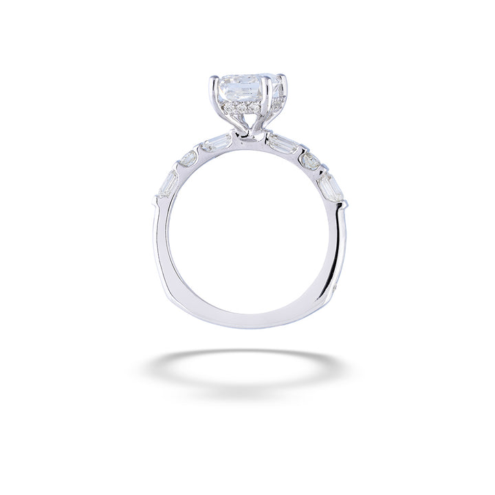 Diamond ring on a white background Emerald-cut Diamond Engagement Ring with Diamond Band by Valina