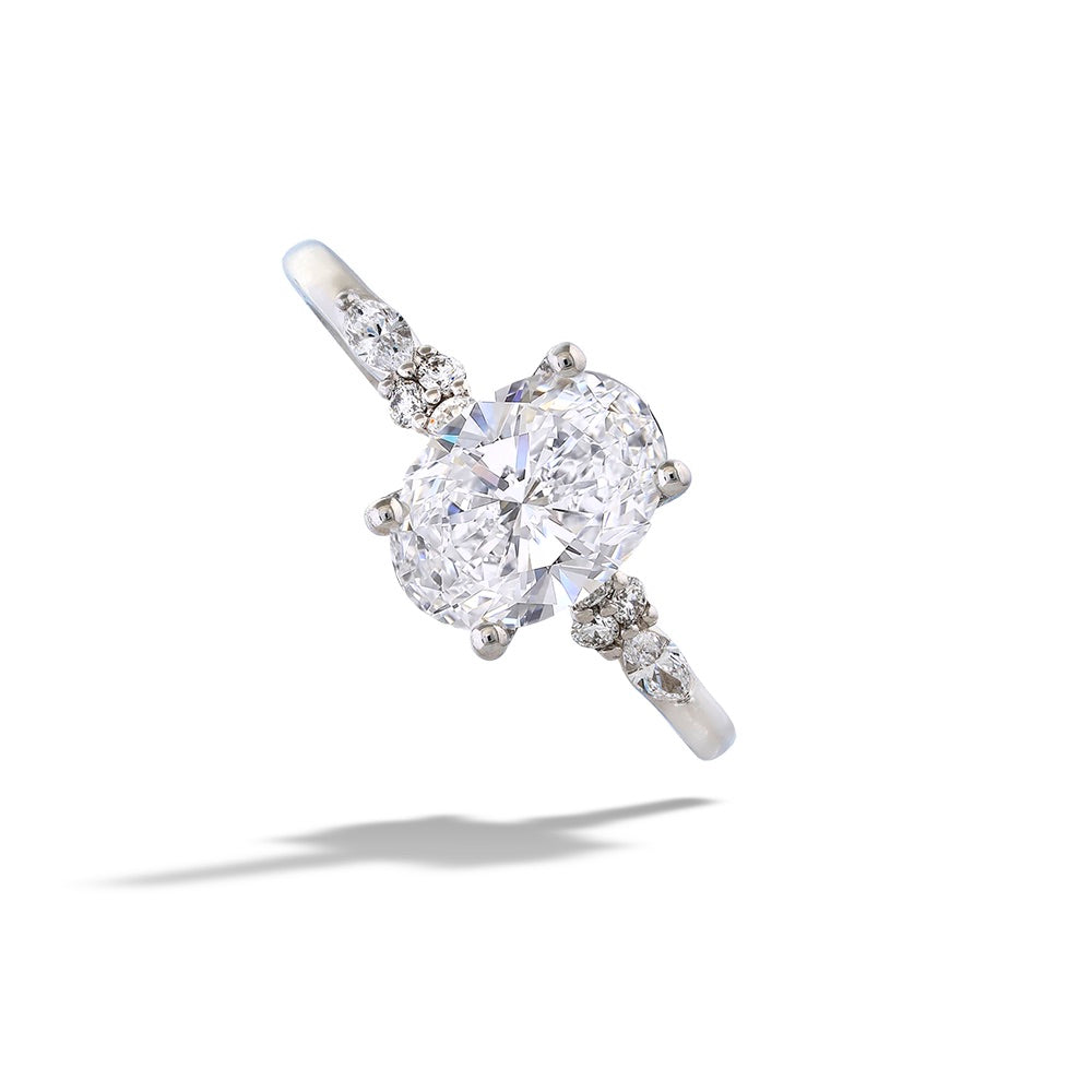 14K White Gold Oval Diamond Engagement Ring by Valina