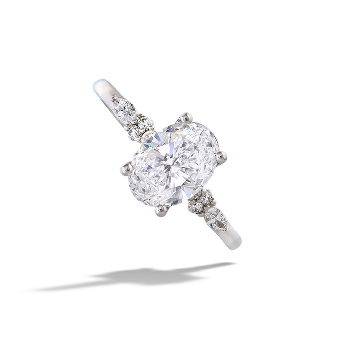 14K White Gold Oval Diamond Engagement Ring by Valina