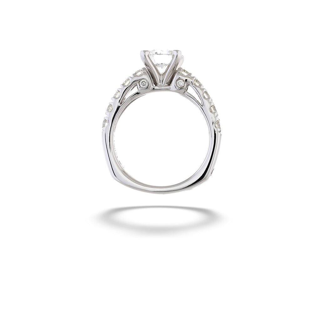 Silver ring with a diamond on a white background 14K White Gold Round Diamond Engagement Ring by Valina