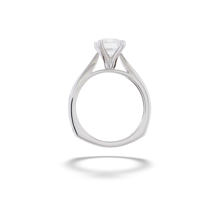 Silver ring with a diamond on a white background 14K White Gold Solitaire Round Diamond Engagement Ring by Valina 
