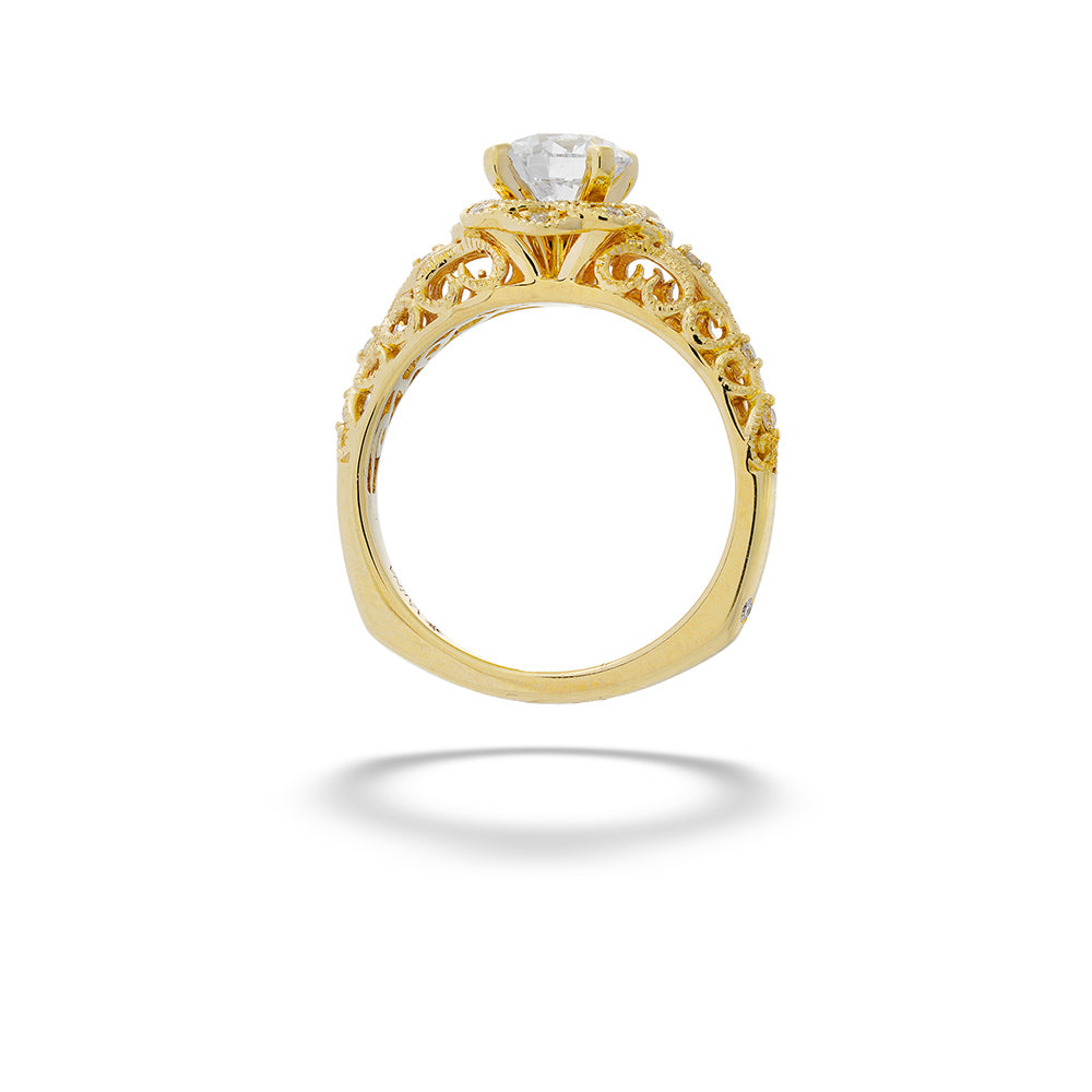 Gold ring with a diamond on a white background  Floral Inspired Round Diamond Engagement Ring by Valina 