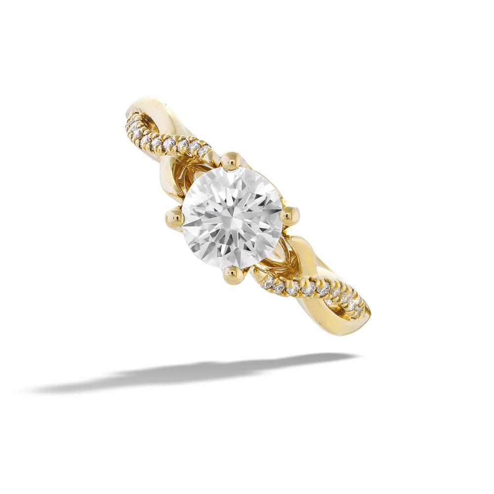 14K Yellow Gold Twisted Band Diamond Engagement Ring by Valina