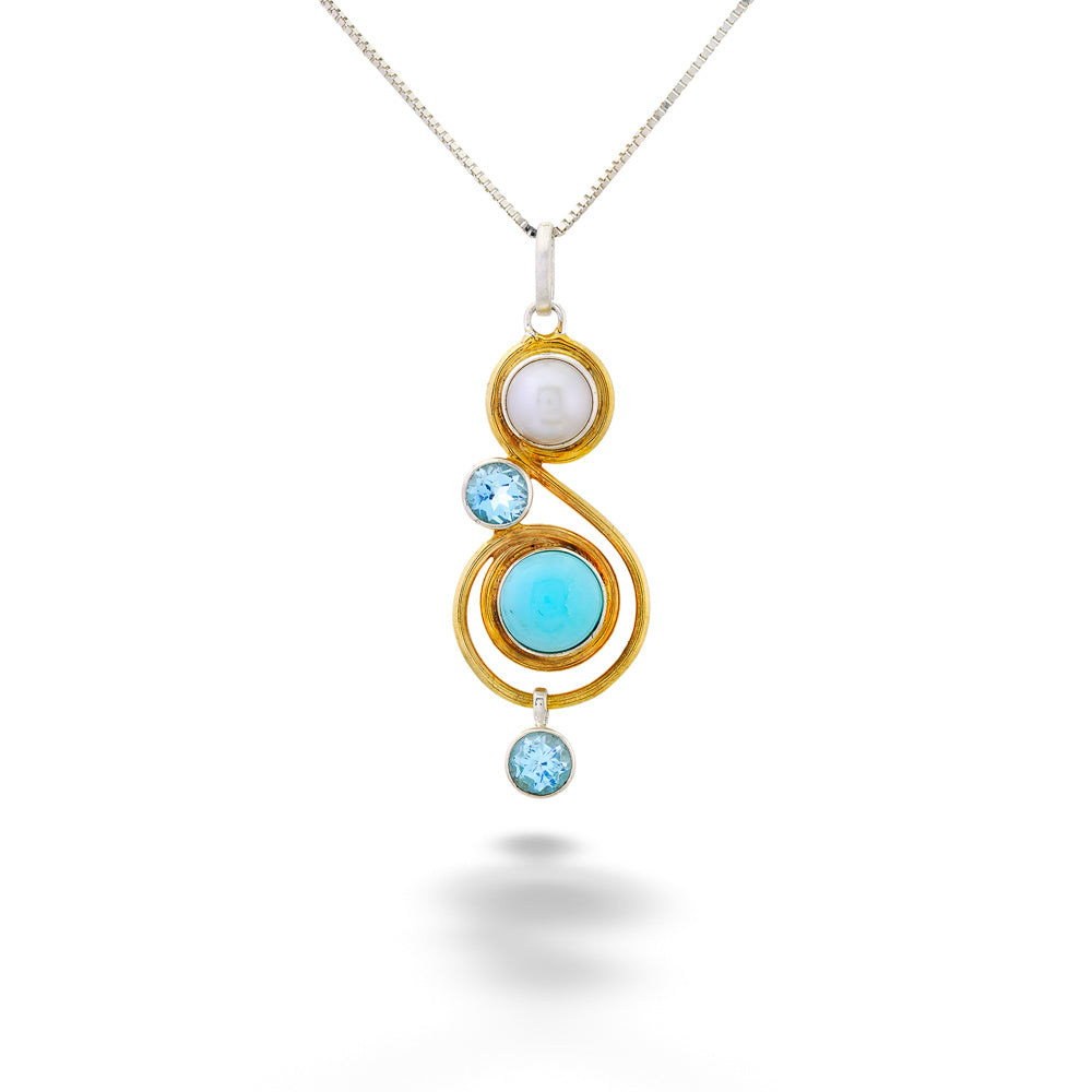 Turquoise, Pearl and Blue Topaz Pendant Necklace by Michou