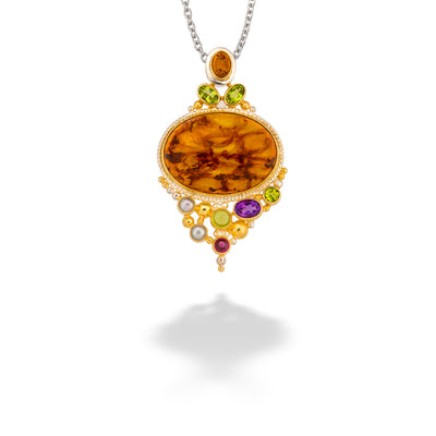 Multi-Colored Gemstone Pendant & Chain by Michou