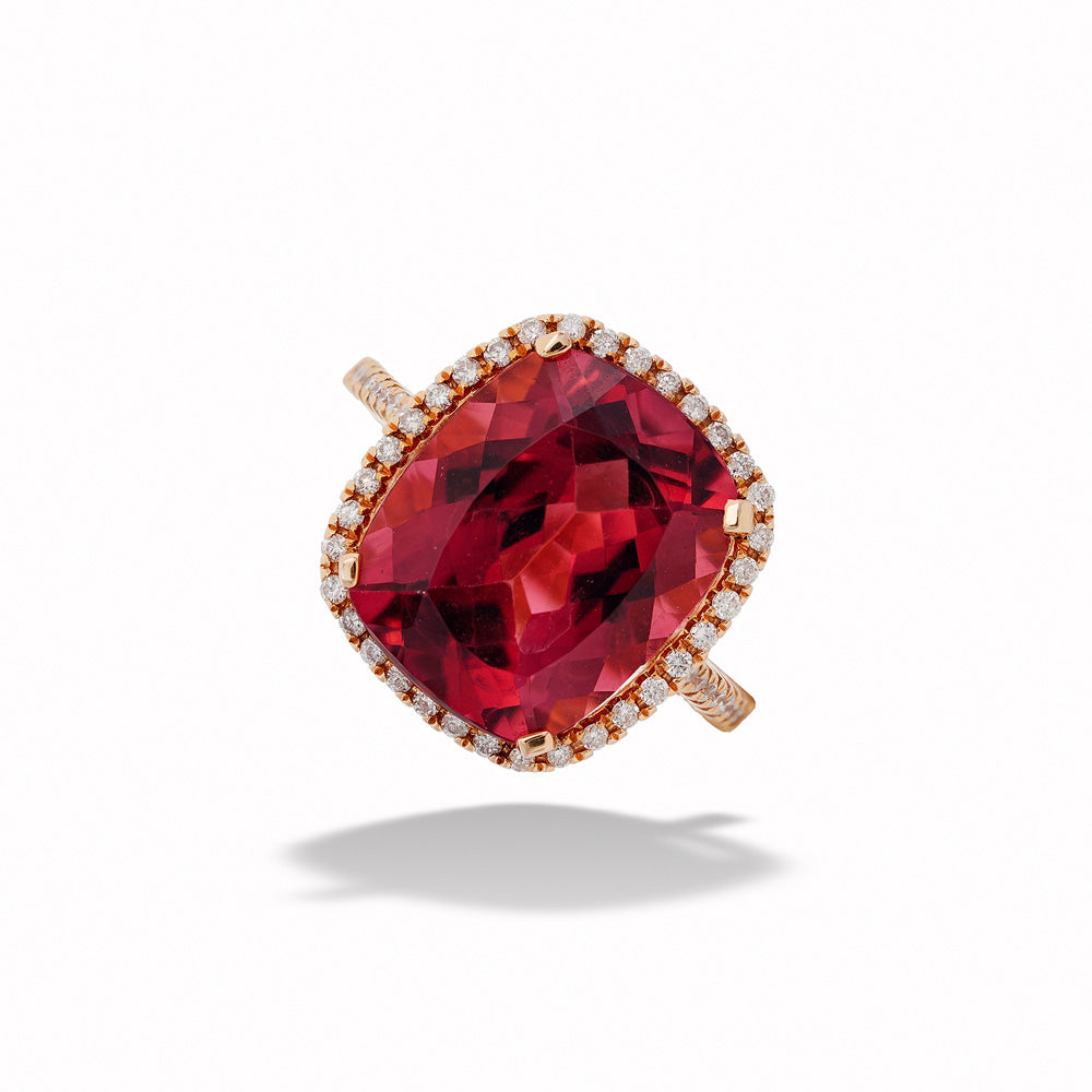  18K Rose Gold Pink Tourmaline Halo Ring 