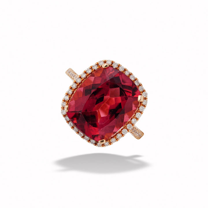  18K Rose Gold Pink Tourmaline Halo Ring 