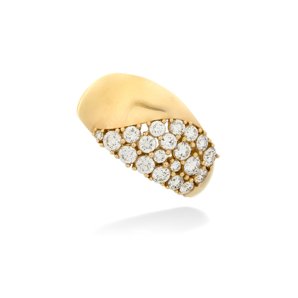  Half Pavé Diamond Signet Style Ring 