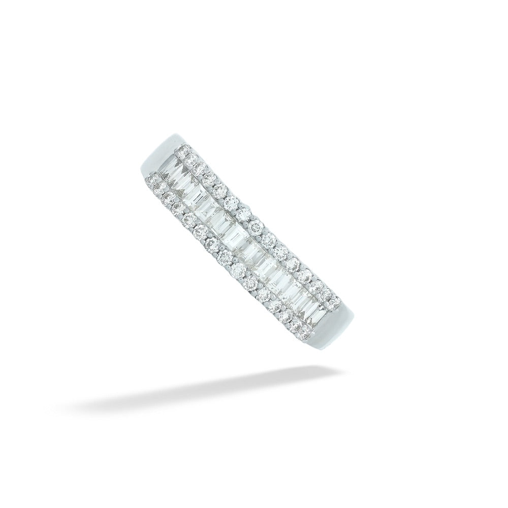 Emerald and Round Cut Diamond Band