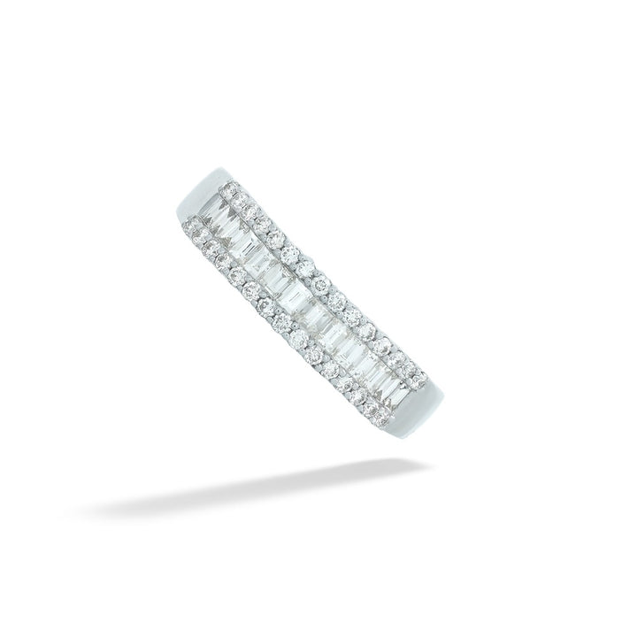 Emerald and Round Cut Diamond Band