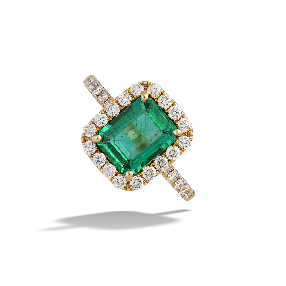  Rectangular Emerald and Diamond Halo Ring 
