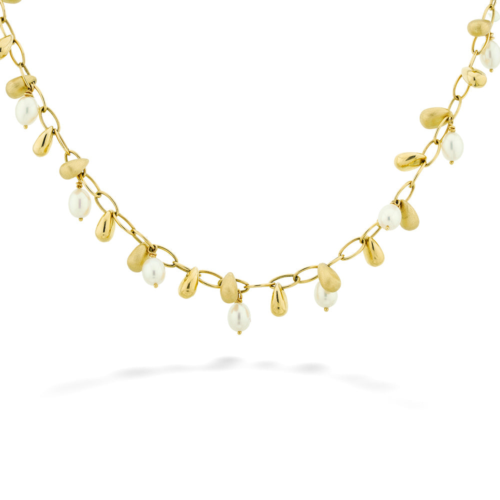 Pearl and Gold Drop Charm Necklace - 20"