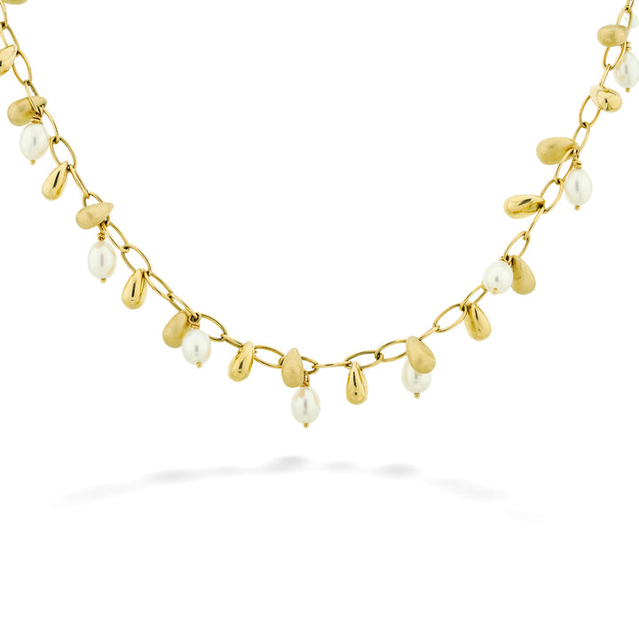 Pearl and Gold Drop Charm Necklace - 20"
