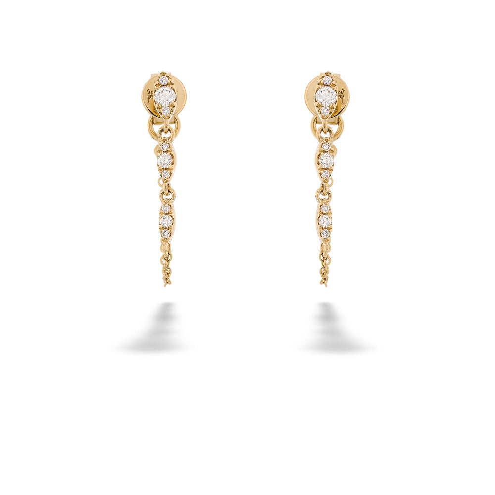 Yellow Gold Diamond Chain Earrings by Shy Creation