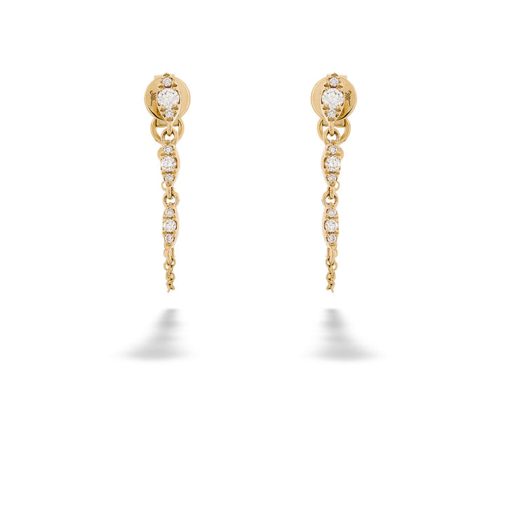 Yellow Gold Diamond Chain Earrings by Shy Creation