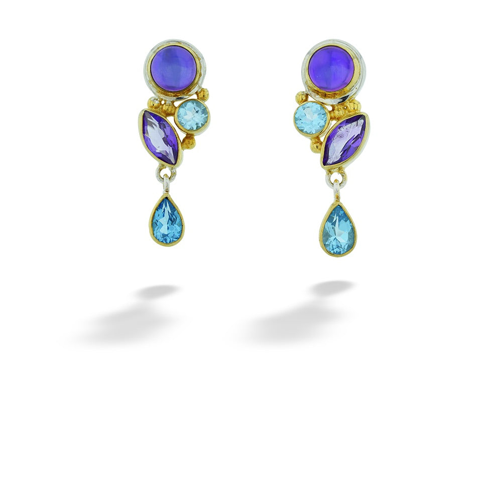Topaz, Amethyst, and Mystic Fire Quartz Earrings by Michou 