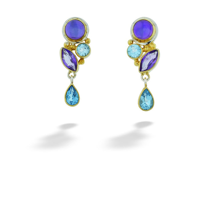 Topaz, Amethyst, and Mystic Fire Quartz Earrings by Michou 