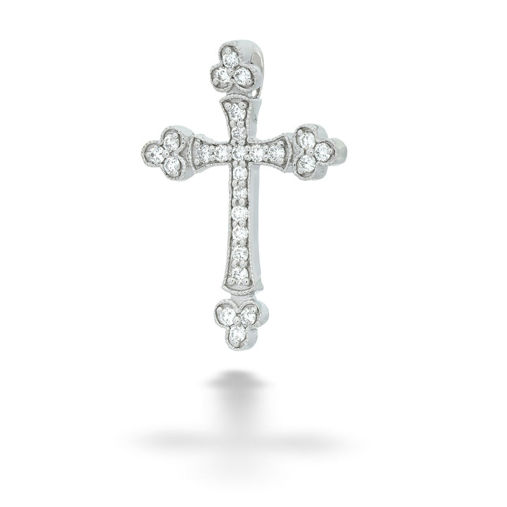 Silver cross pendant with embedded stones on a white background 14K White Gold 0.25tdw Diamond Cross Pendant