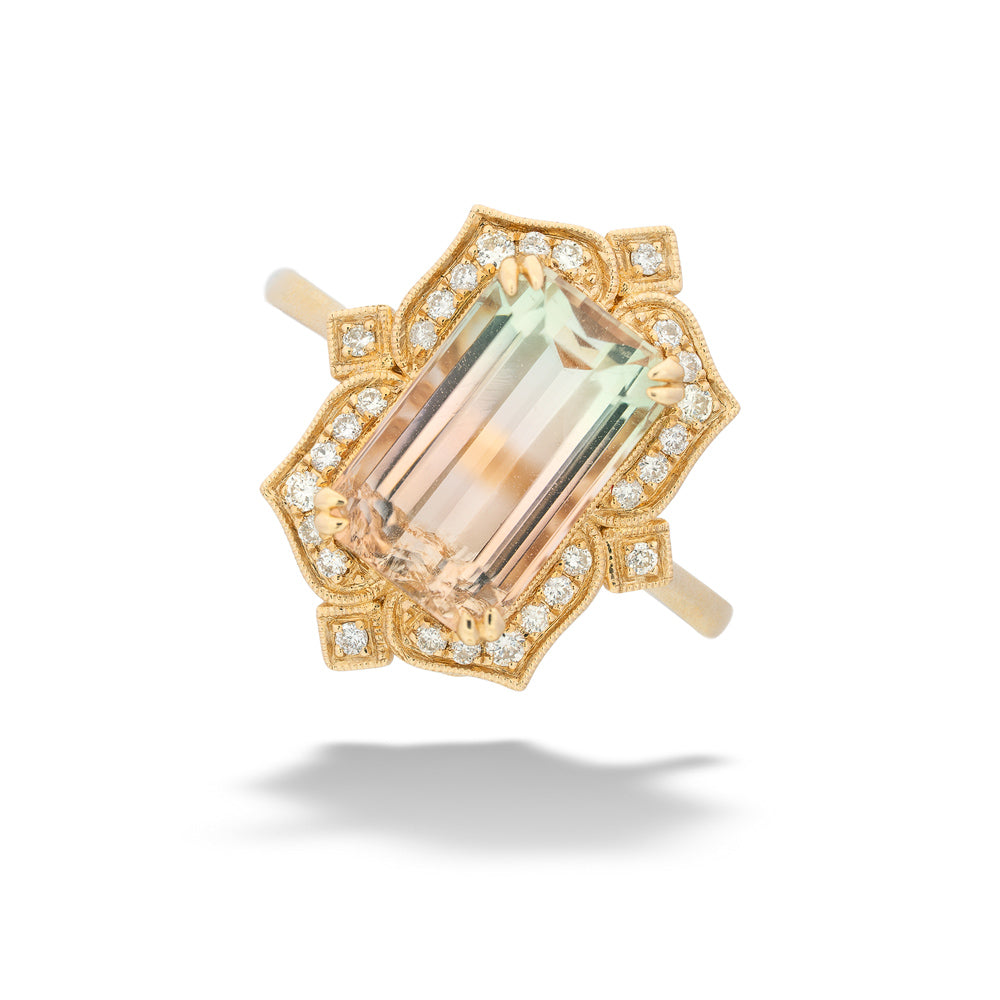 Watermelon Tourmaline and Diamond Ring