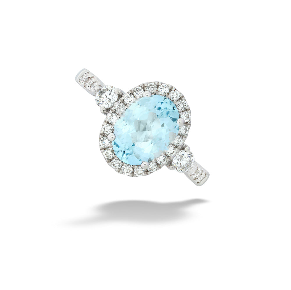 Aquamarine Diamond Halo Ring