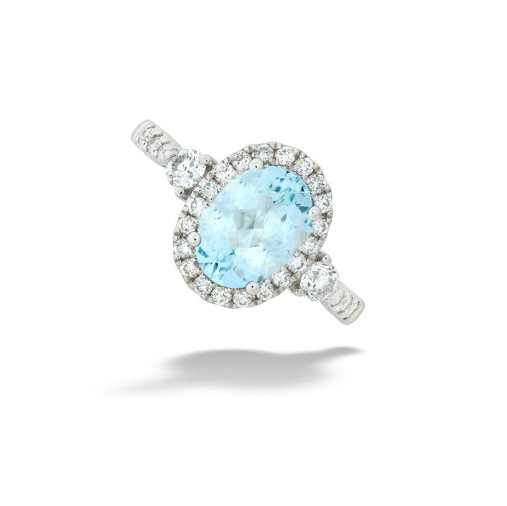 Aquamarine Diamond Halo Ring