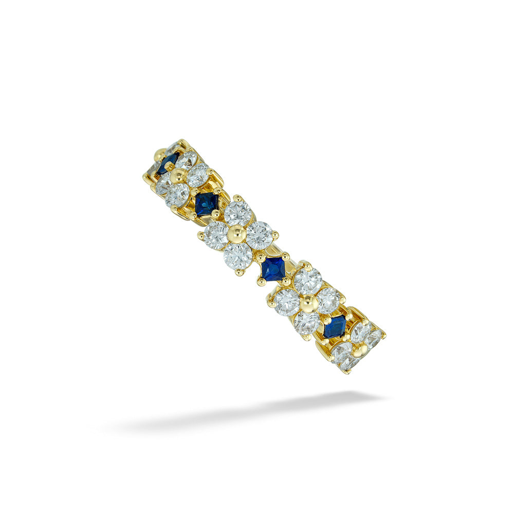 Blue Sapphire & Diamond Flower Ring by Classique Creations