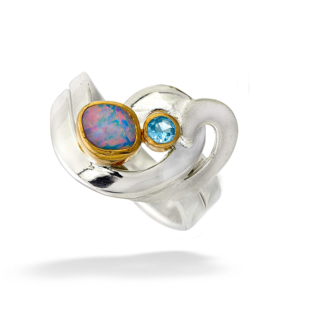 Opal Doublet & Blue Topaz Ring by Michou