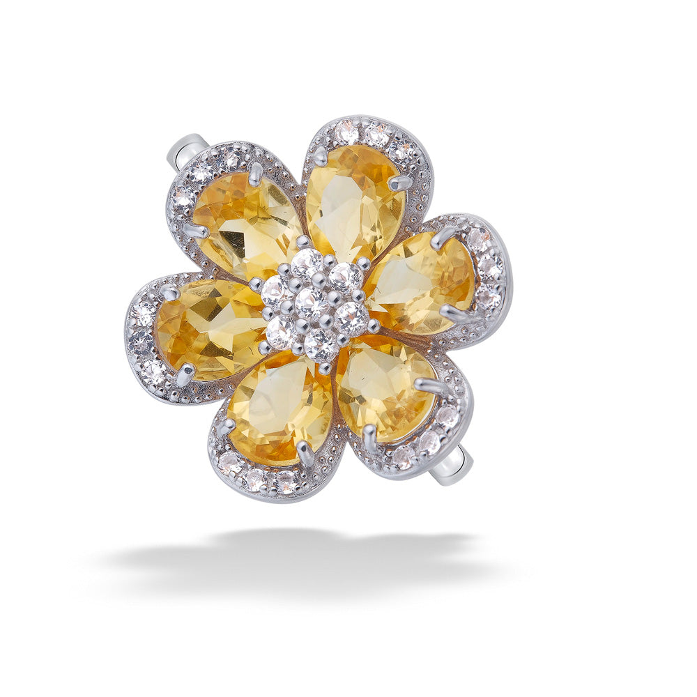 Citrine & White Topaz Flower Ring by Samuel B.