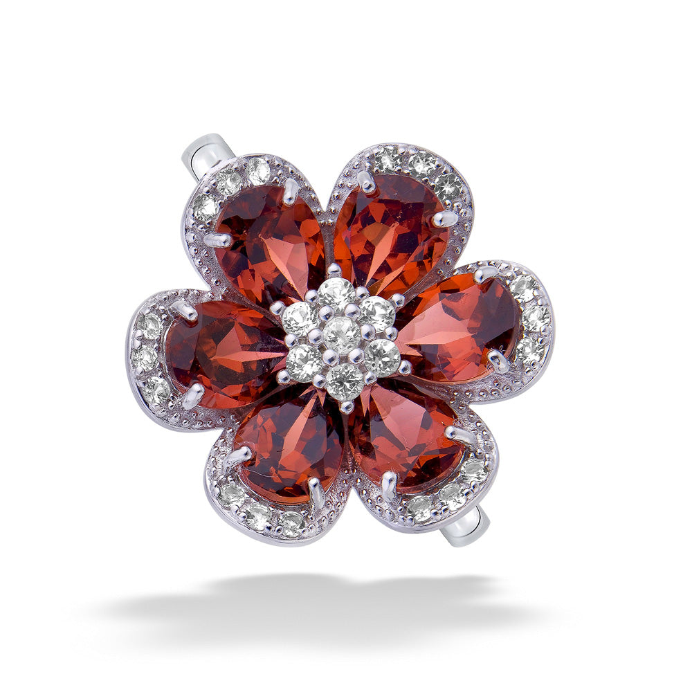 Garnet & White Topaz Flower Ring by Samuel B.