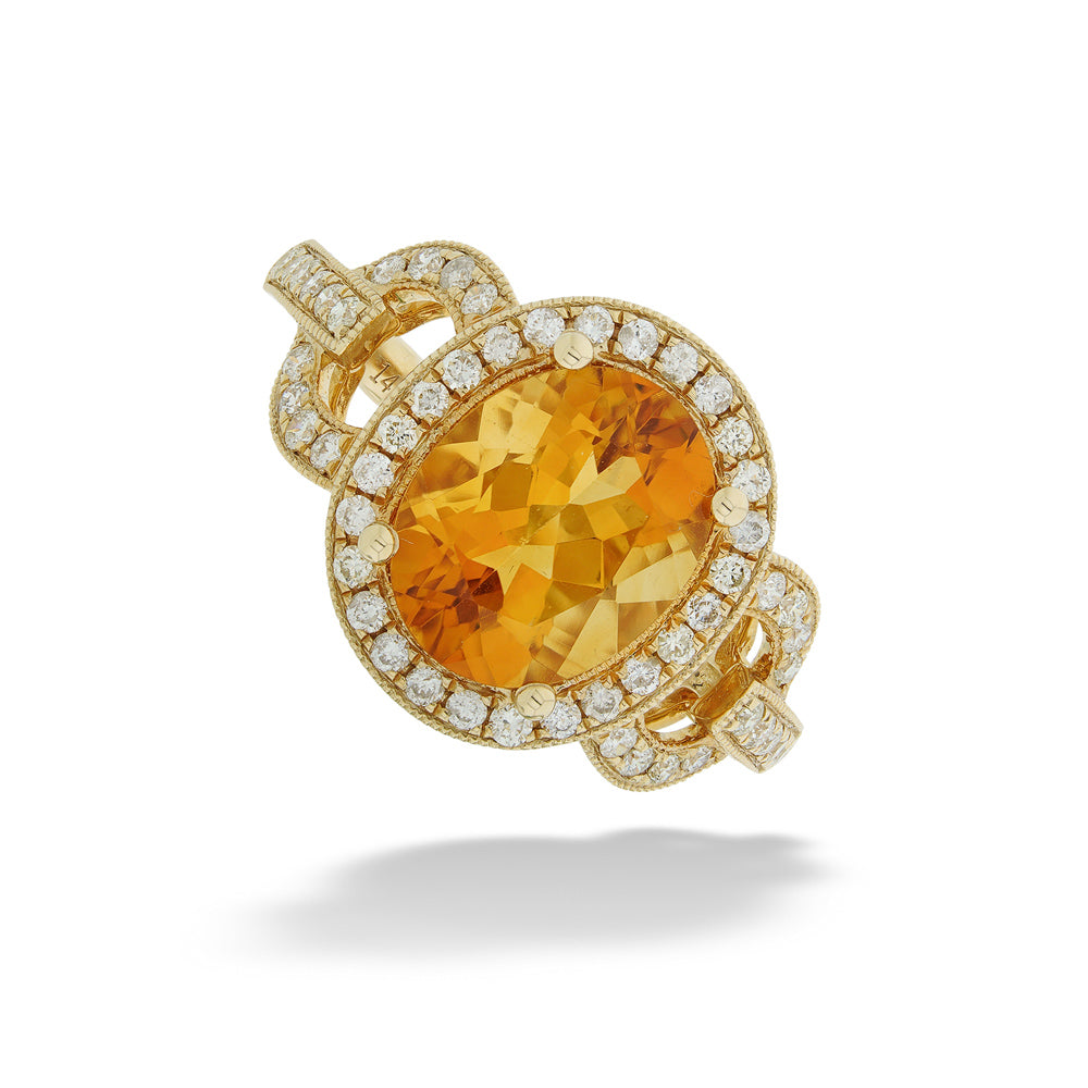 Citrine and Diamond Halo Ring