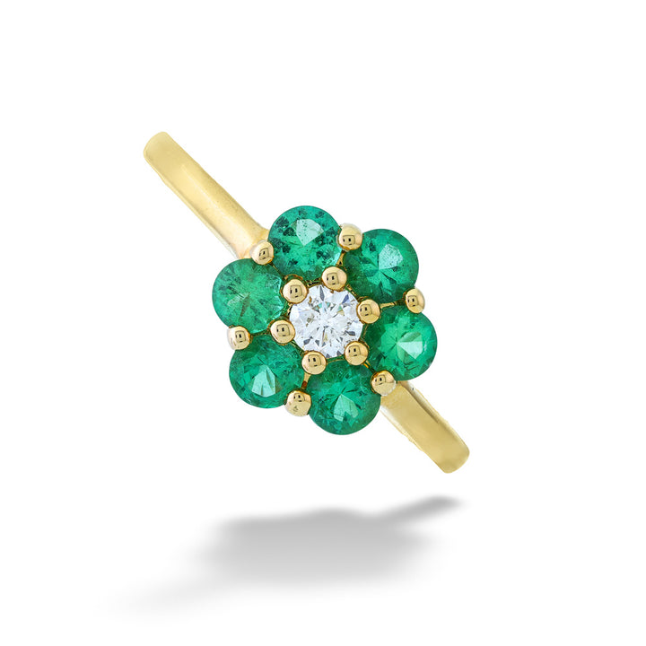 Emeralds and Diamond Flower Ring