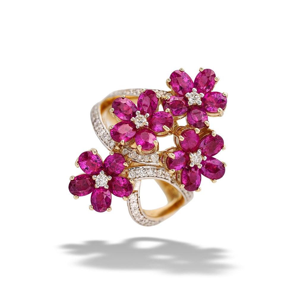  Ruby and Diamond Flower Ring 